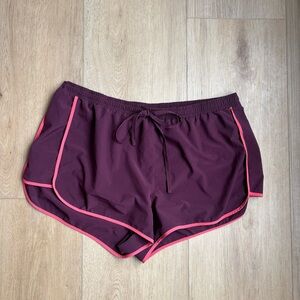 Aerie Burgundy Athletic Shorts with Pink Trim Size Medium